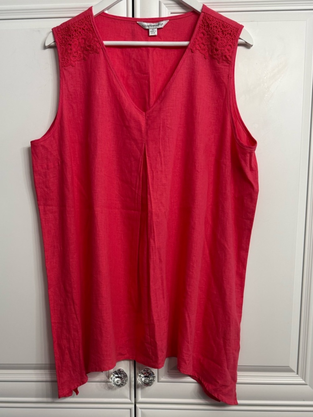Counterparts XL Linen Blend Peach Colour V-Neck Sleeveless Blouse Crochet Lace